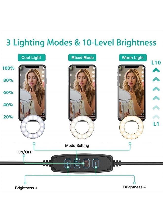 NEXIGO 3.5 Inch Dual Selfie Ring Light with Moible Phone & Webcam Holder, 3-Light Modes, 10 Brightness Levels, LED Ringlight with Tripod Stand, for Live Streaming Makeup Video Conference - Image 3