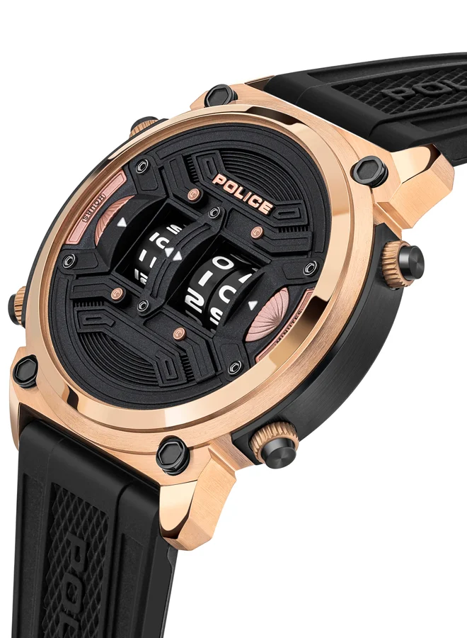 POLICE ROTOR Round Shape Black Silicone Strap Binary Wrist Watch 50 mm - PEWJP2108301