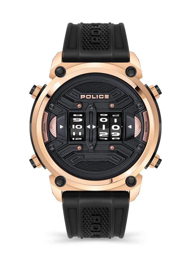 POLICE ROTOR Round Shape Black Silicone Strap Binary Wrist Watch 50 mm - PEWJP2108301