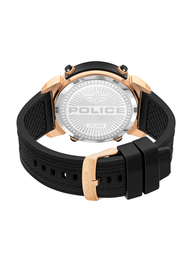 POLICE ROTOR Round Shape Black Silicone Strap Binary Wrist Watch 50 mm - PEWJP2108301