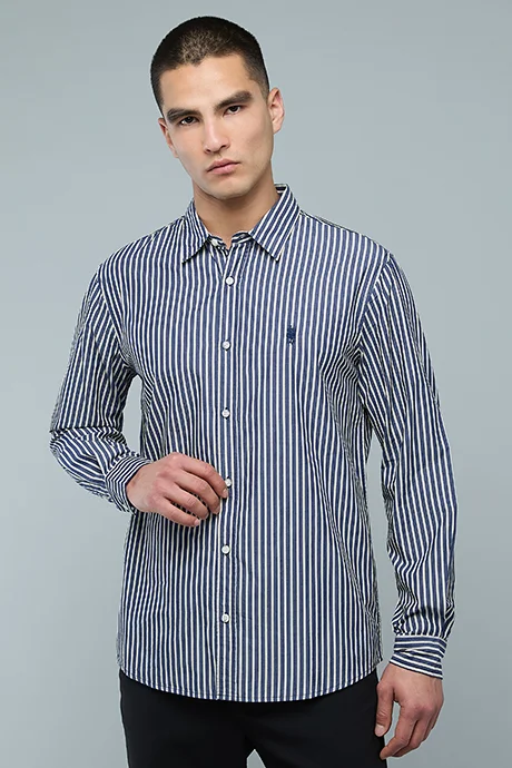 أر أند بي Striped Shirt with Button-Down Collar and Long Sleeves