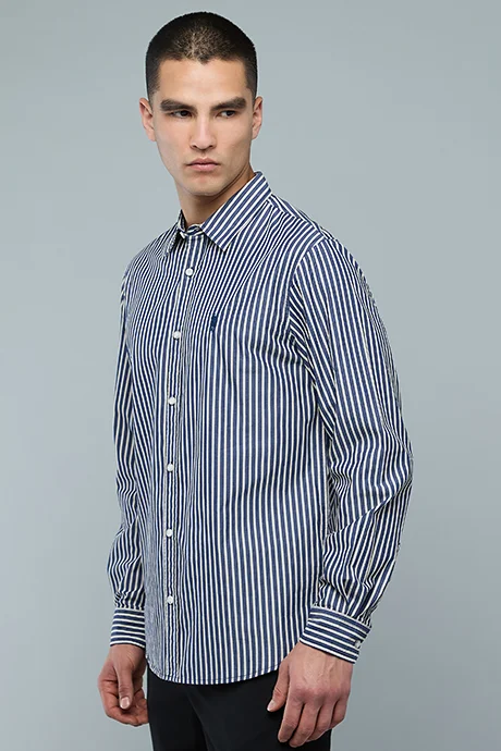 أر أند بي Striped Shirt with Button-Down Collar and Long Sleeves