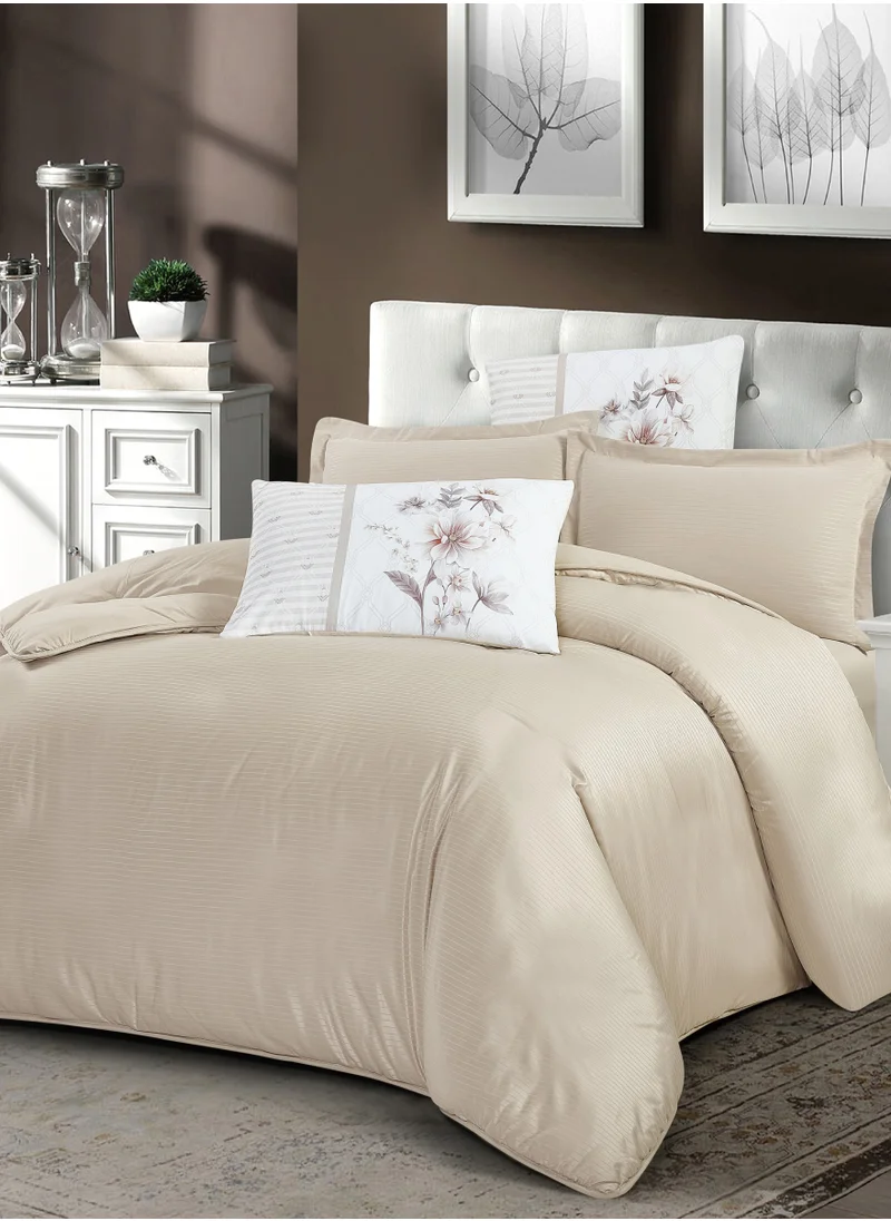 Donetella Duvet Set 4-Pcs Single Size Striped Microfiber Bed Set  With 1 Duvet Cover(160 x 220 CM) 1 Fitted Sheet 1 PillowSham And 1 Pillowcases(Without Filler),Beige