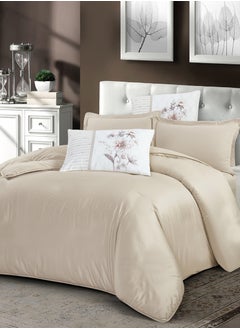Donetella Duvet Set 4-Pcs Single Size Striped Microfiber Bed Set  With 1 Duvet Cover(160 x 220 CM) 1 Fitted Sheet 1 PillowSham And 1 Pillowcases(Without Filler),Beige  - Image 1