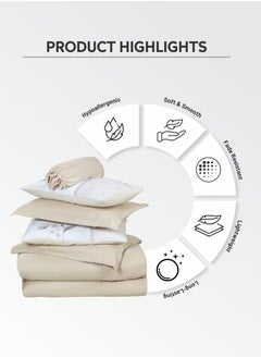 Donetella Duvet Set 4-Pcs Single Size Striped Microfiber Bed Set  With 1 Duvet Cover(160 x 220 CM) 1 Fitted Sheet 1 PillowSham And 1 Pillowcases(Without Filler),Beige  - Image 5