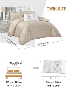 Donetella Duvet Set 4-Pcs Single Size Striped Microfiber Bed Set  With 1 Duvet Cover(160 x 220 CM) 1 Fitted Sheet 1 PillowSham And 1 Pillowcases(Without Filler),Beige  - Image 3
