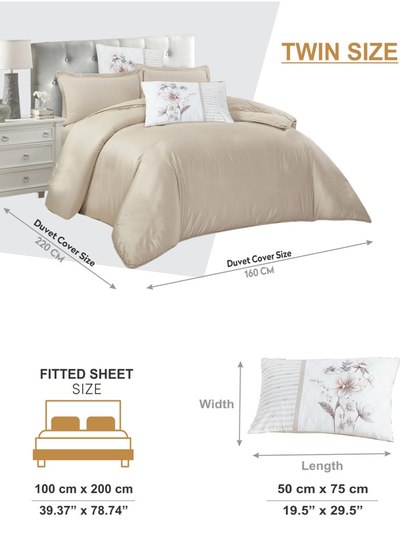 Donetella - Duvet Set 4-Pcs Single Size Striped Microfiber Bed Set  With 1 Duvet Cover(160 x 220 CM) 1 Fitted Sheet 1 PillowSham And 1 Pillowcases(Without Filler),Beige - Image 1