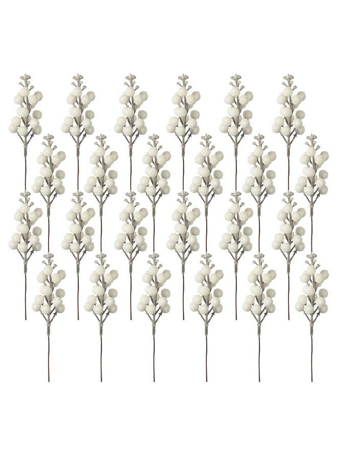 Crafare 24 Pack 7.5Inch Christmas Glitter Berries Stems Artificial Christmas Picks for Christmas Tree Ornaments, DIY Xmas Wreath, Crafts, Holiday and Home Decor, White - Image 1