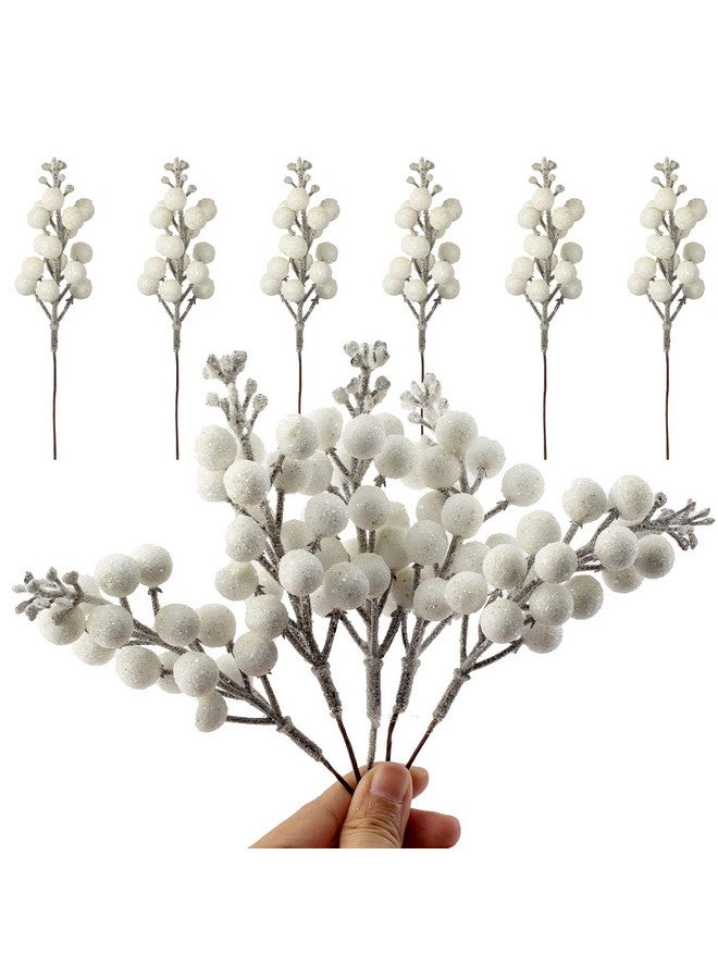 Crafare 24 Pack 7.5Inch Christmas Glitter Berries Stems Artificial Christmas Picks for Christmas Tree Ornaments, DIY Xmas Wreath, Crafts, Holiday and Home Decor, White - Image 2