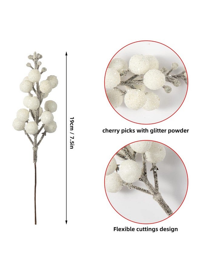 Crafare 24 Pack 7.5Inch Christmas Glitter Berries Stems Artificial Christmas Picks for Christmas Tree Ornaments, DIY Xmas Wreath, Crafts, Holiday and Home Decor, White - Image 3