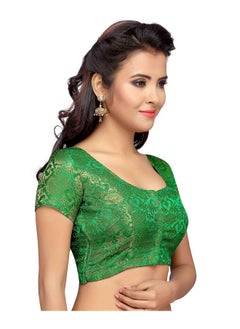 Studio Shringaar Studio Shringaar Women's Benaras Brocade Short Sleeves Readymade Saree Blouse,(Green,42)  - Image 4