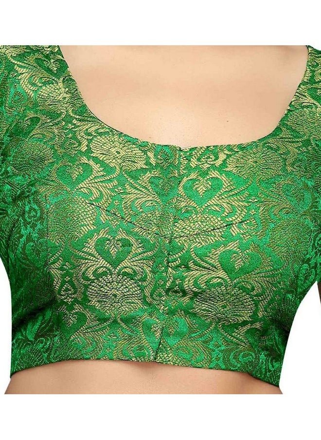 Studio Shringaar - Studio Shringaar Women's Benaras Brocade Short Sleeves Readymade Saree Blouse,(Green,42) - Image 1