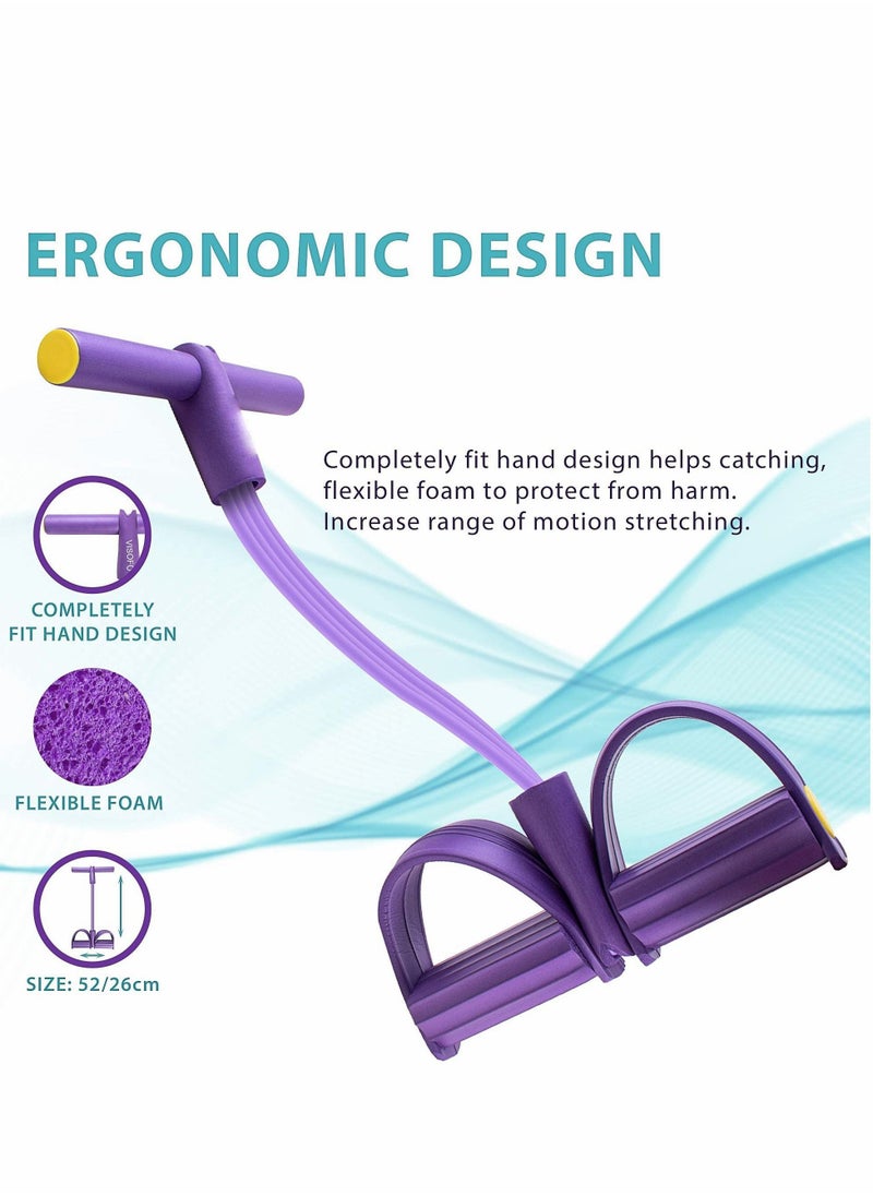 ماركة غير محددة Pedal Resistance Band, 4-Tube Purple Natural Latex Yoga Puller Multifunction Tension Rope for Abdomen, Waist, Arm, Auxiliary Pull Equipment  - Image 2