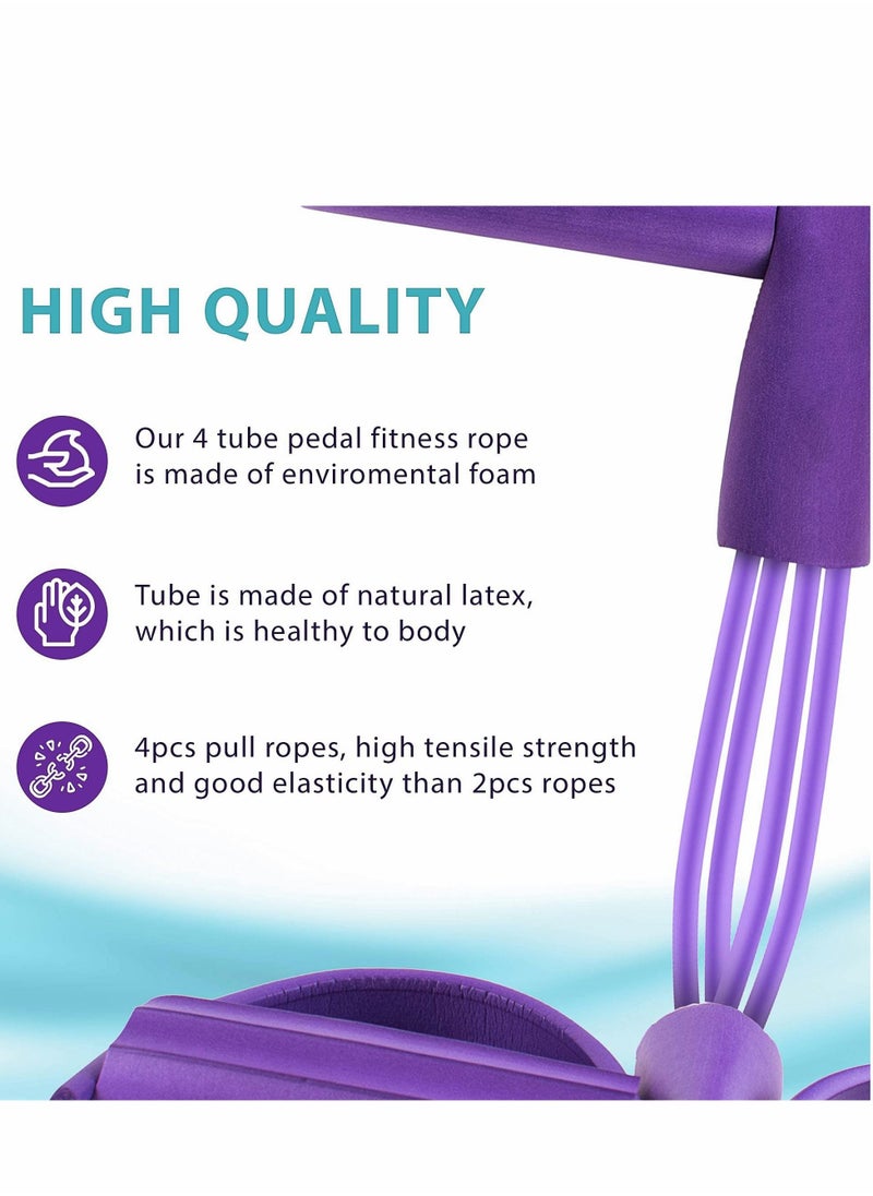 ماركة غير محددة Pedal Resistance Band, 4-Tube Purple Natural Latex Yoga Puller Multifunction Tension Rope for Abdomen, Waist, Arm, Auxiliary Pull Equipment  - Image 3