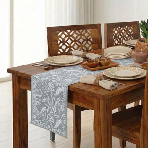 Peepul Tree Handmade Table Runner-4 Seater| Cotton Canvas Fabric Table Runner for Coffee & Centre Table | Non-Slippery | Heat-Resistant |12" x 60"Inch | Powder Grey | Home Decor Gift Items - Image 1