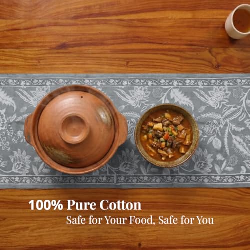 Peepul Tree Handmade Table Runner-4 Seater| Cotton Canvas Fabric Table Runner for Coffee & Centre Table | Non-Slippery | Heat-Resistant |12" x 60"Inch | Powder Grey | Home Decor Gift Items - Image 2
