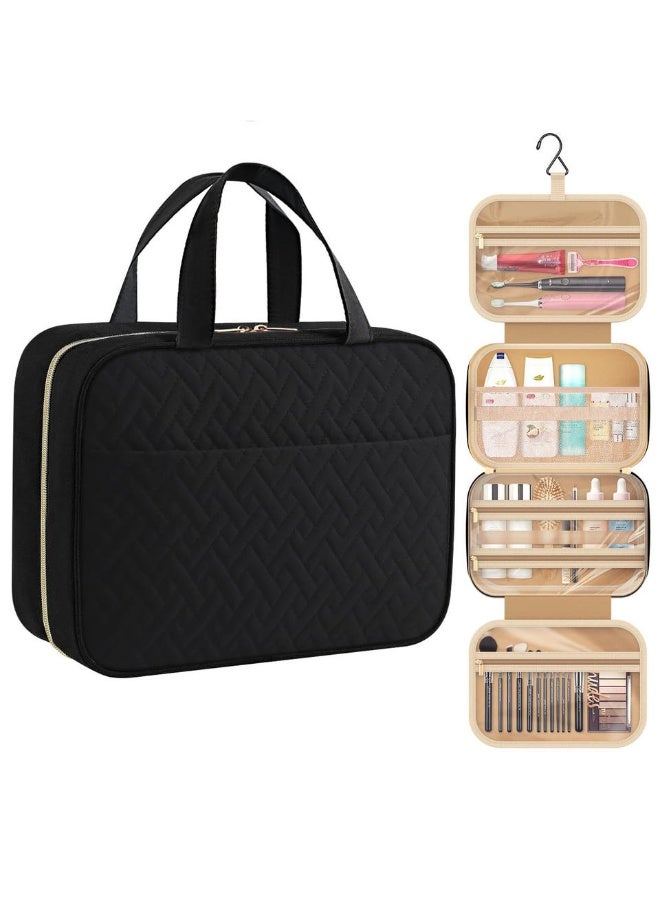 Large capacity toiletry bag/travel bag with hook, waterproof and portable cosmetic travel bag/travel organizer for women, can hold shower gel, shampoo, toiletries, etc. (black) - Image 1
