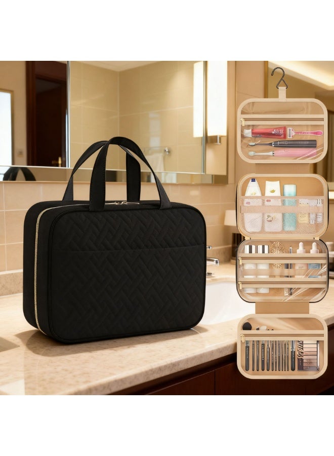 Large capacity toiletry bag/travel bag with hook, waterproof and portable cosmetic travel bag/travel organizer for women, can hold shower gel, shampoo, toiletries, etc. (black) - Image 5