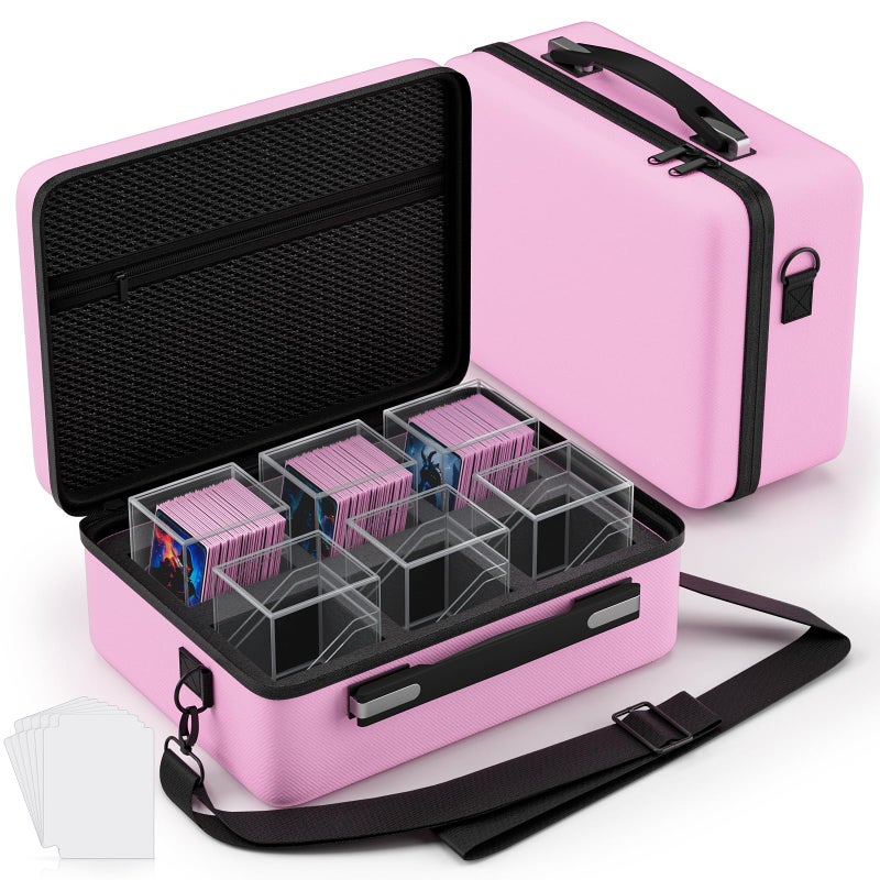 Proijeut Card Deck Box with Portable Case, 6 Pack Clear Commander Deck Box with 6 Dividers, Holds 600+ Double Sleeved Cards, Fit for MTG, YuGiOh, TCG (Pink) - Image 1