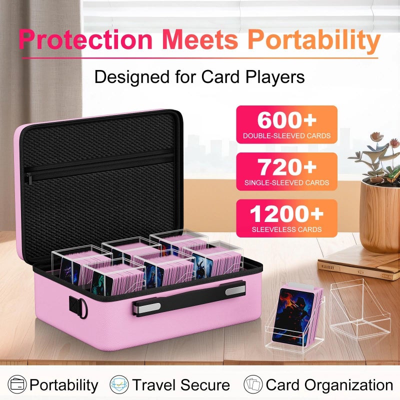 Proijeut Card Deck Box with Portable Case, 6 Pack Clear Commander Deck Box with 6 Dividers, Holds 600+ Double Sleeved Cards, Fit for MTG, YuGiOh, TCG (Pink) - Image 3