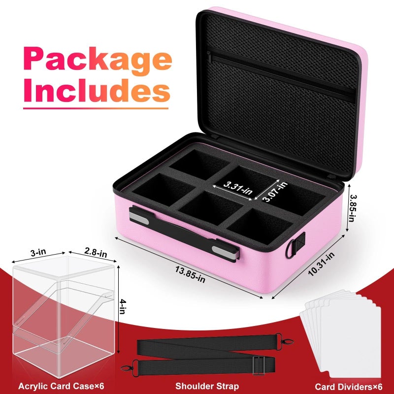 Proijeut Card Deck Box with Portable Case, 6 Pack Clear Commander Deck Box with 6 Dividers, Holds 600+ Double Sleeved Cards, Fit for MTG, YuGiOh, TCG (Pink) - Image 2