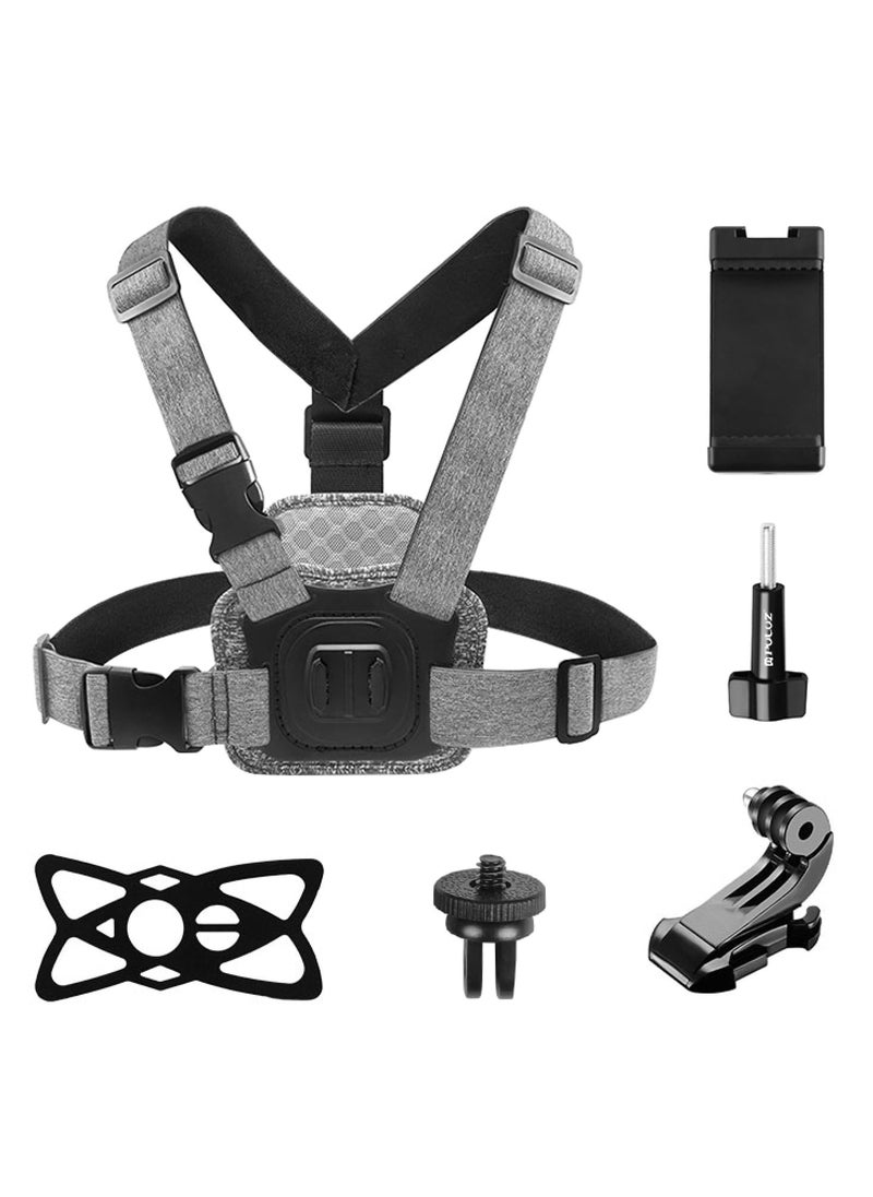 Generic - Adjustable Chest Strap with J Hook Mount Long Screw and Phone Clamp for Adventure Photography - Image 1