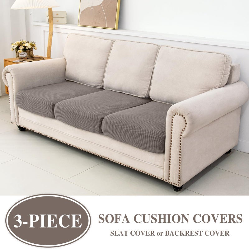 LA MEACK Couch Cushion Covers Seat Cushion Cover Stretch Couch Cover Separate Sectional Sofa Slipcovers Furniture Protector(3 Pieces for Seat or Sofa Backrest, Taupe) - Image 2