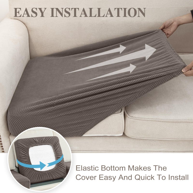 LA MEACK Couch Cushion Covers Seat Cushion Cover Stretch Couch Cover Separate Sectional Sofa Slipcovers Furniture Protector(3 Pieces for Seat or Sofa Backrest, Taupe) - Image 5