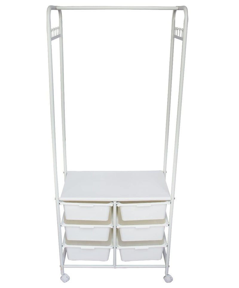 HOME CUBE HOME CUBE 1 Pc Wardrobe Organizer for Clothes Shoes and Coats Closet Organizers and Storage Rack with 6 Shelves Rotating Wheels for Home KitchenBedroomLiving RoomLaundry White  - Image 1