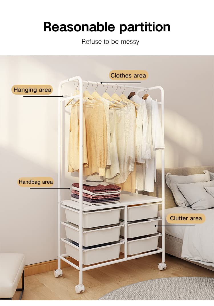 HOME CUBE HOME CUBE 1 Pc Wardrobe Organizer for Clothes Shoes and Coats Closet Organizers and Storage Rack with 6 Shelves Rotating Wheels for Home KitchenBedroomLiving RoomLaundry White  - Image 5