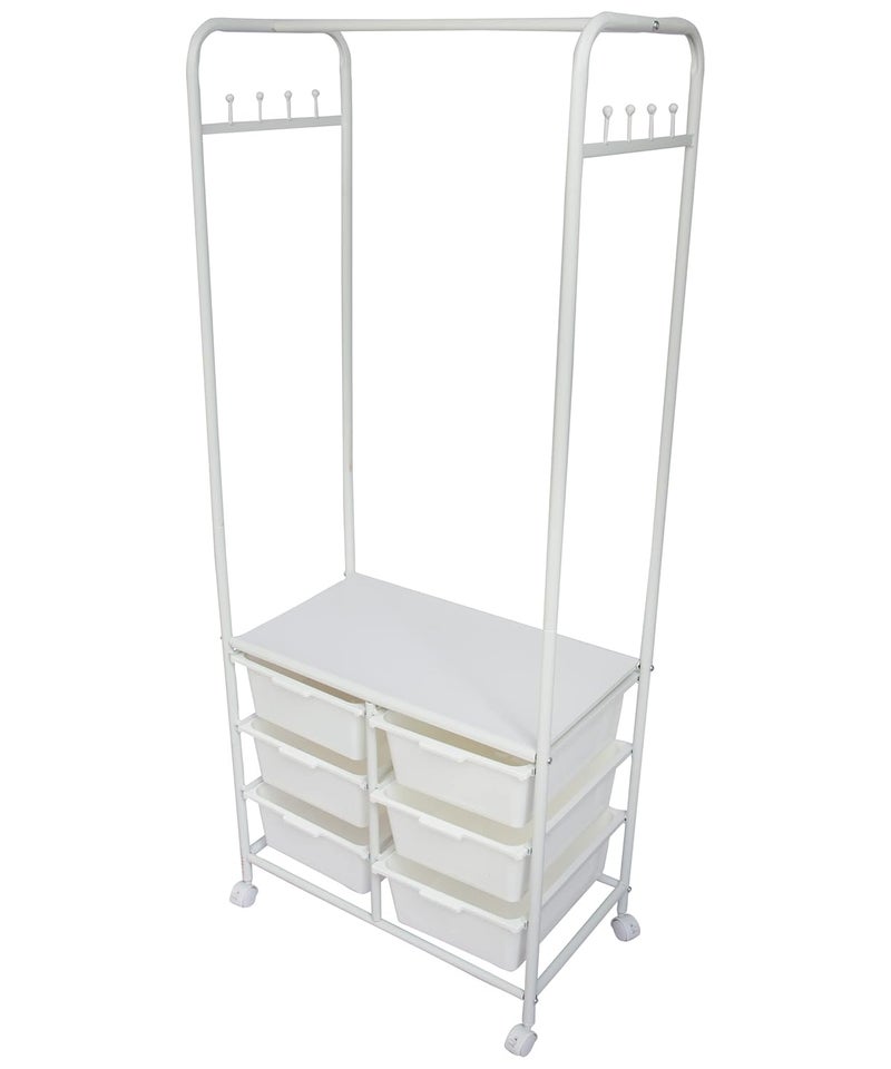 HOME CUBE HOME CUBE 1 Pc Wardrobe Organizer for Clothes Shoes and Coats Closet Organizers and Storage Rack with 6 Shelves Rotating Wheels for Home KitchenBedroomLiving RoomLaundry White  - Image 2