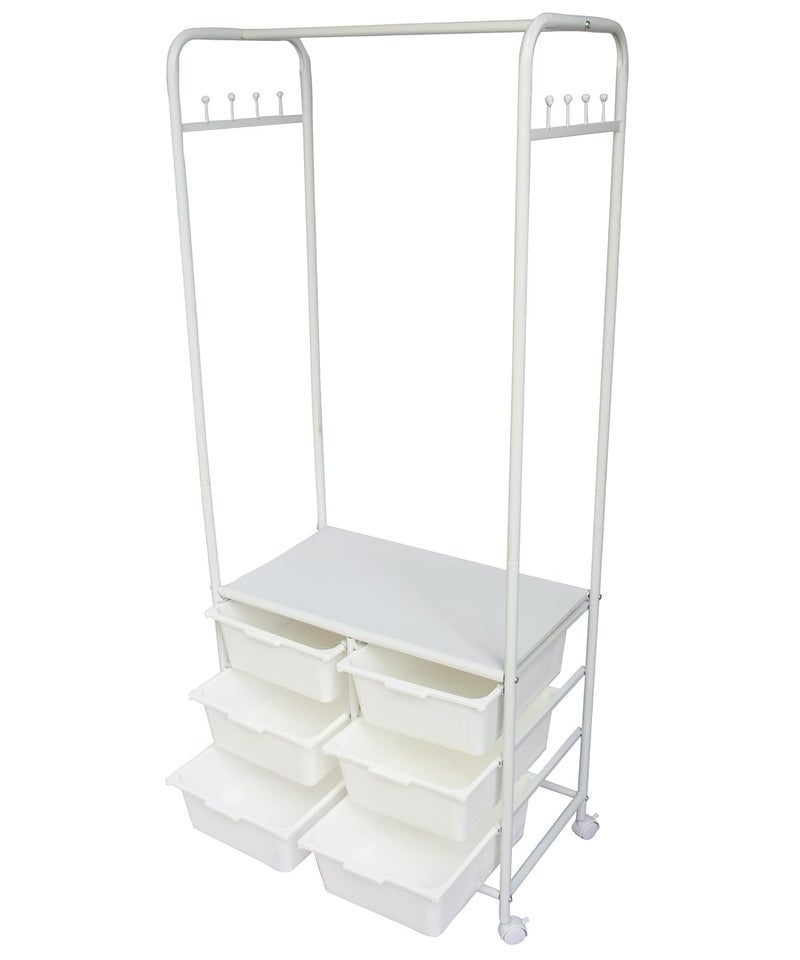 HOME CUBE HOME CUBE 1 Pc Wardrobe Organizer for Clothes Shoes and Coats Closet Organizers and Storage Rack with 6 Shelves Rotating Wheels for Home KitchenBedroomLiving RoomLaundry White  - Image 4