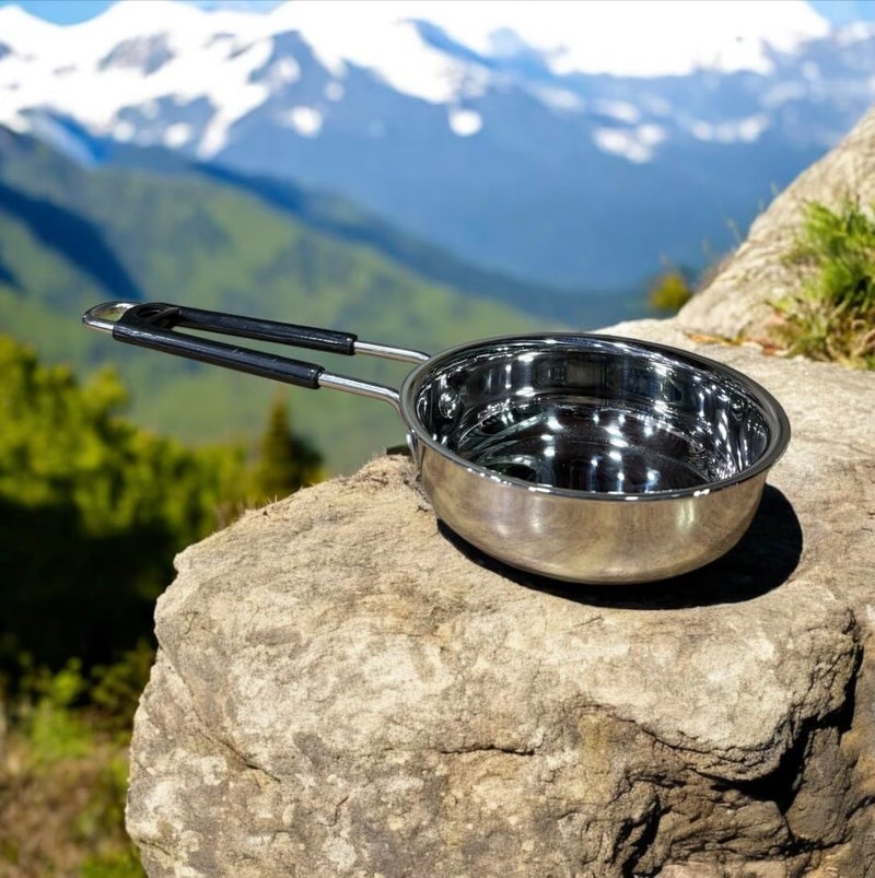 GBW Stainless Steel Tadka Pan, 450ml, Induction Compatible Mini Frying Pan for Dal and Spices Steel ka Chounkdan tadkapan - Image 1