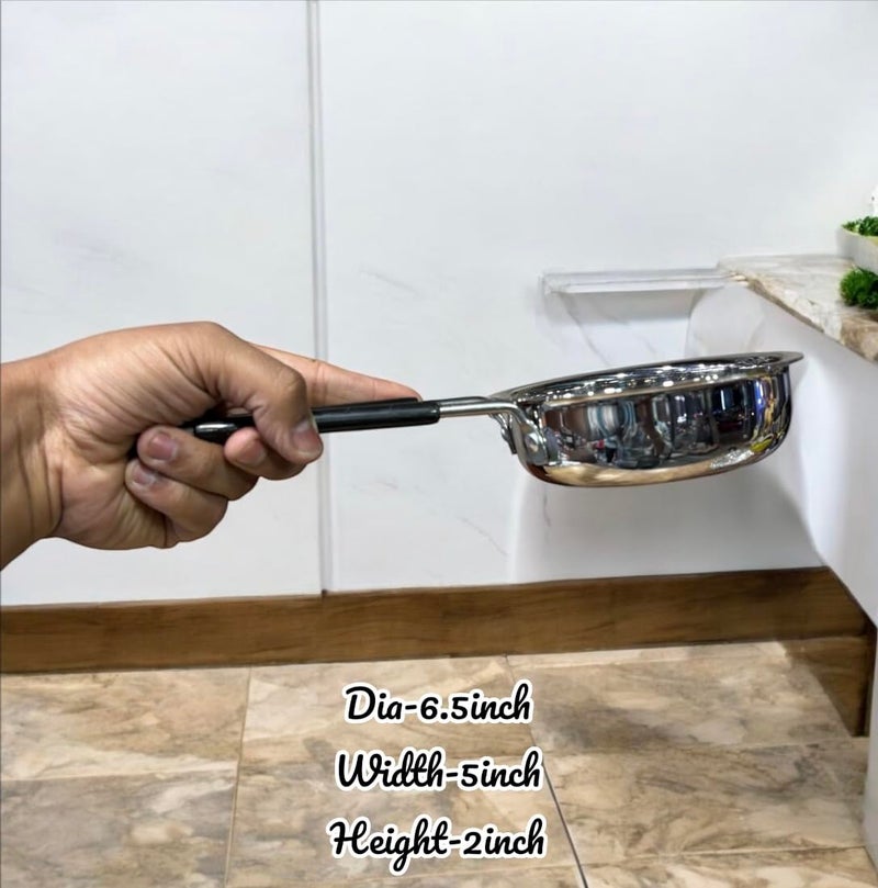 GBW Stainless Steel Tadka Pan, 450ml, Induction Compatible Mini Frying Pan for Dal and Spices Steel ka Chounkdan tadkapan - Image 4