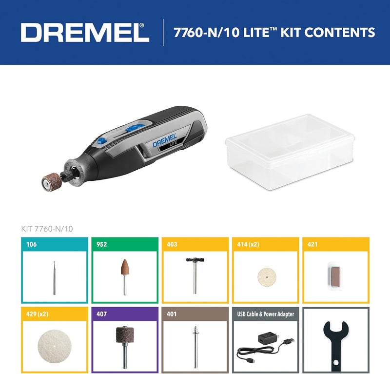 DREMEL Lite 7760 N/10 4V Li-Ion Cordless Rotary Tool, Variable Speed Multi-Purpose Kit, USB Charging, Easy Accessory Changes - Perfect For Light-Duty DIY & Crafting, Sanding, Engraving and Polishing - Image 3