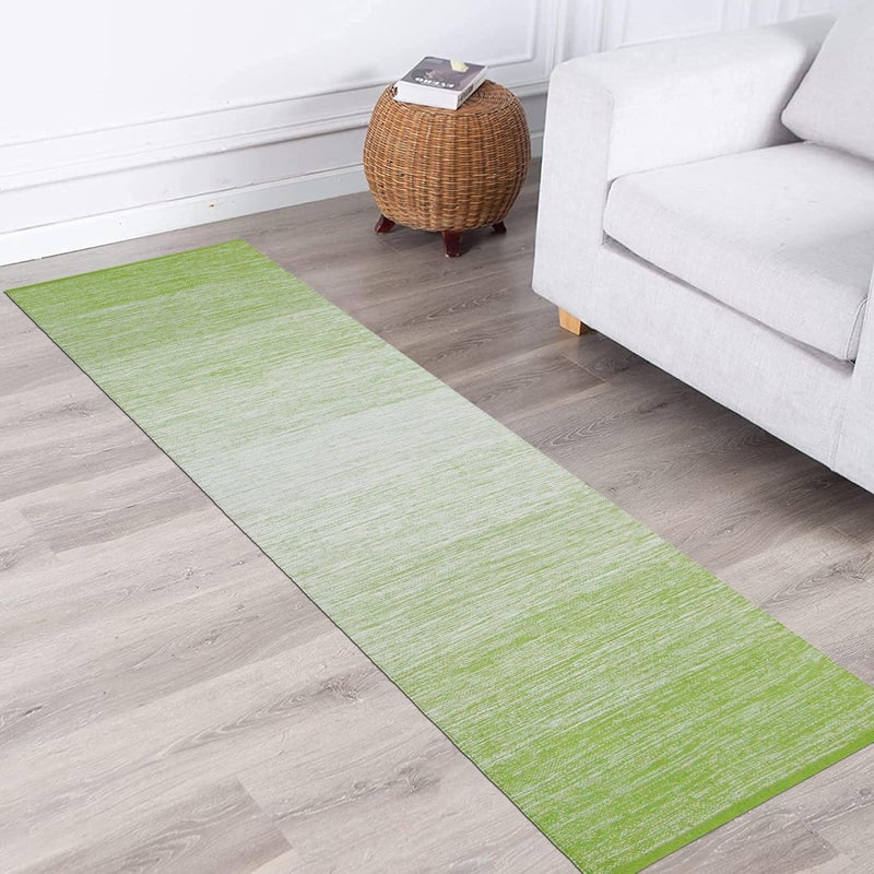 MDZ ® Hand Woven Cotton Ombre Rug Runner for Bedroom, Living Room/Yoga Mat for Gym & Exercise, Size: 2x6 Feet or 24x72 Inches | 100% Cotton | Organic | Machine Washable (Green White) - Image 2