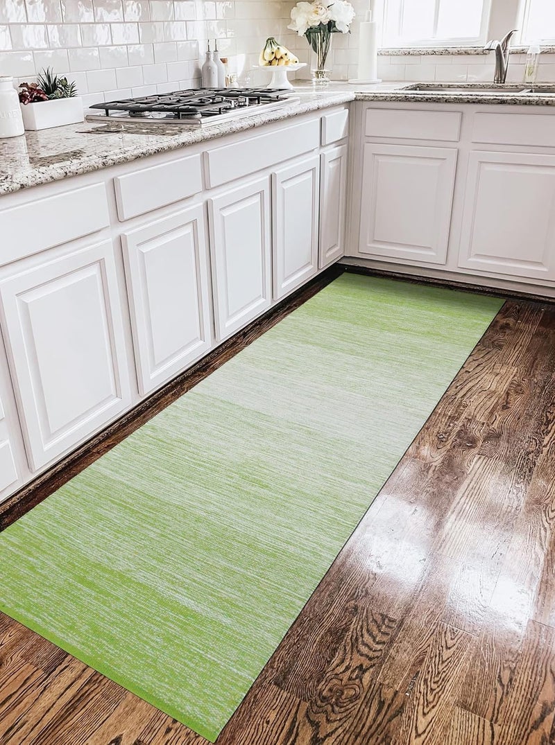 MDZ ® Hand Woven Cotton Ombre Rug Runner for Bedroom, Living Room/Yoga Mat for Gym & Exercise, Size: 2x6 Feet or 24x72 Inches | 100% Cotton | Organic | Machine Washable (Green White) - Image 3