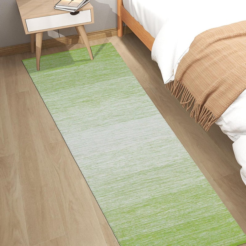MDZ ® Hand Woven Cotton Ombre Rug Runner for Bedroom, Living Room/Yoga Mat for Gym & Exercise, Size: 2x6 Feet or 24x72 Inches | 100% Cotton | Organic | Machine Washable (Green White) - Image 1