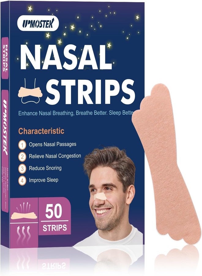 UPMOSTEK 50Pcs Nasal Strips for Snoring, Extra Strength Nose Strips Breathing, Nose Tape for Sports and Sleep, Anti Snoring Strips Help Stop Snoring and Nasal Congestion Relief - Image 1