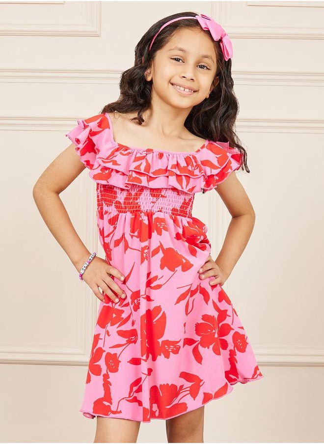 Styli - All Over Floral Print Ruffle Detail Smocked Dress - Image 1