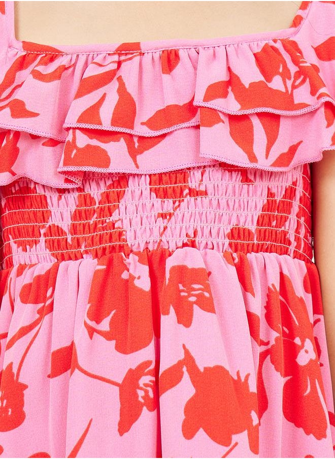 Styli - All Over Floral Print Ruffle Detail Smocked Dress - Image 1