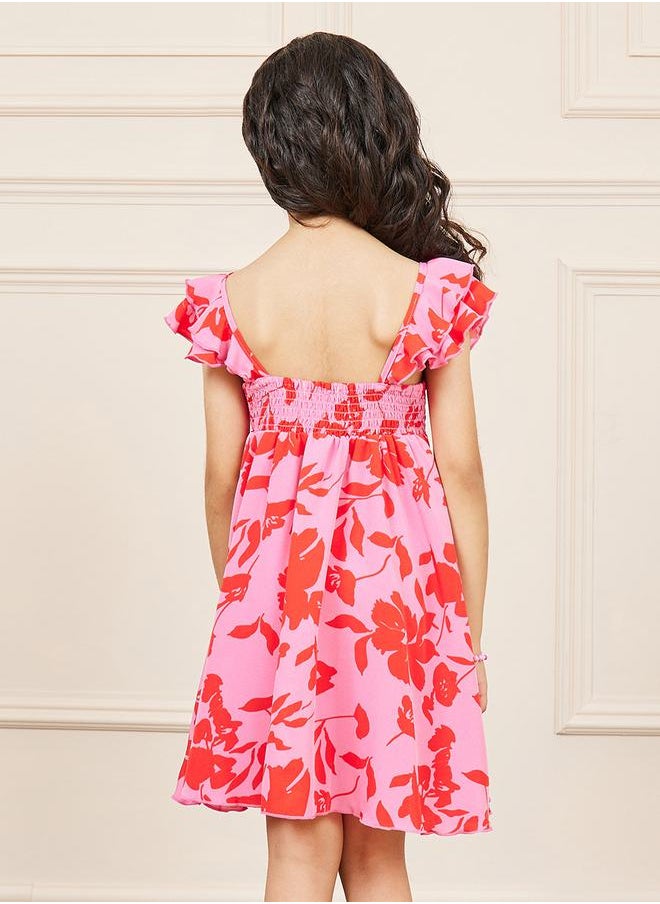 Styli - All Over Floral Print Ruffle Detail Smocked Dress - Image 1