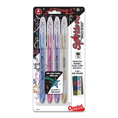 Pentel قلم جل معدني بنتل سباركل بوب، (1.0 مم) خط عريض، ألوان متنوعة، عبوة 4، عريض (K91BP4M1) - Image 1