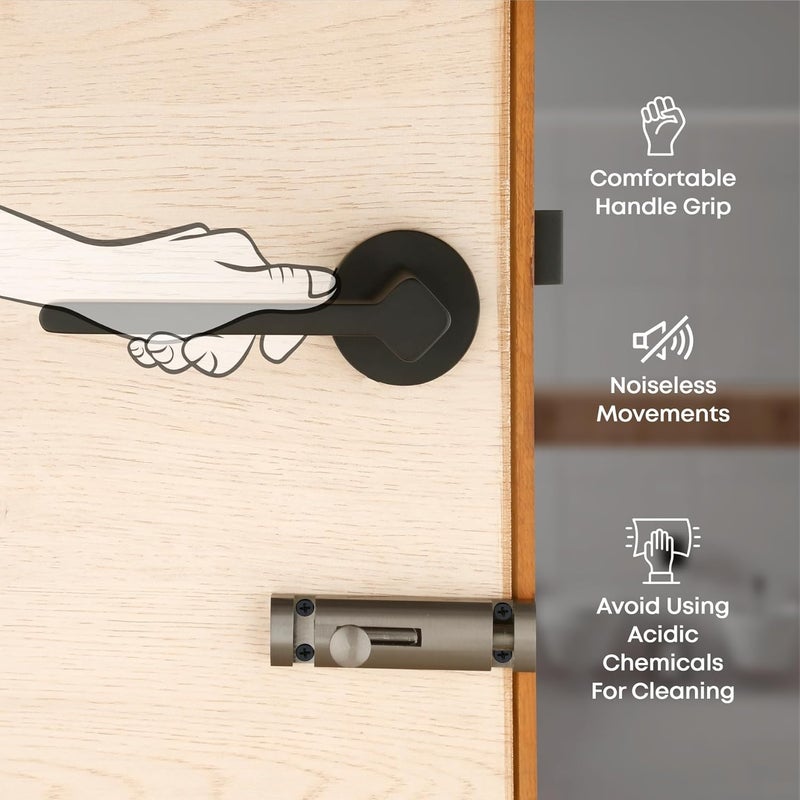 LAPO LAPO Deluxe Door Lock for Bathroom Door Lock Balcony Store Room Mortise Keyless Handlesets with Brass Baby Latch for HomeOfficeHotel Black Finish 3 Years Warranty Ro181  - Image 2