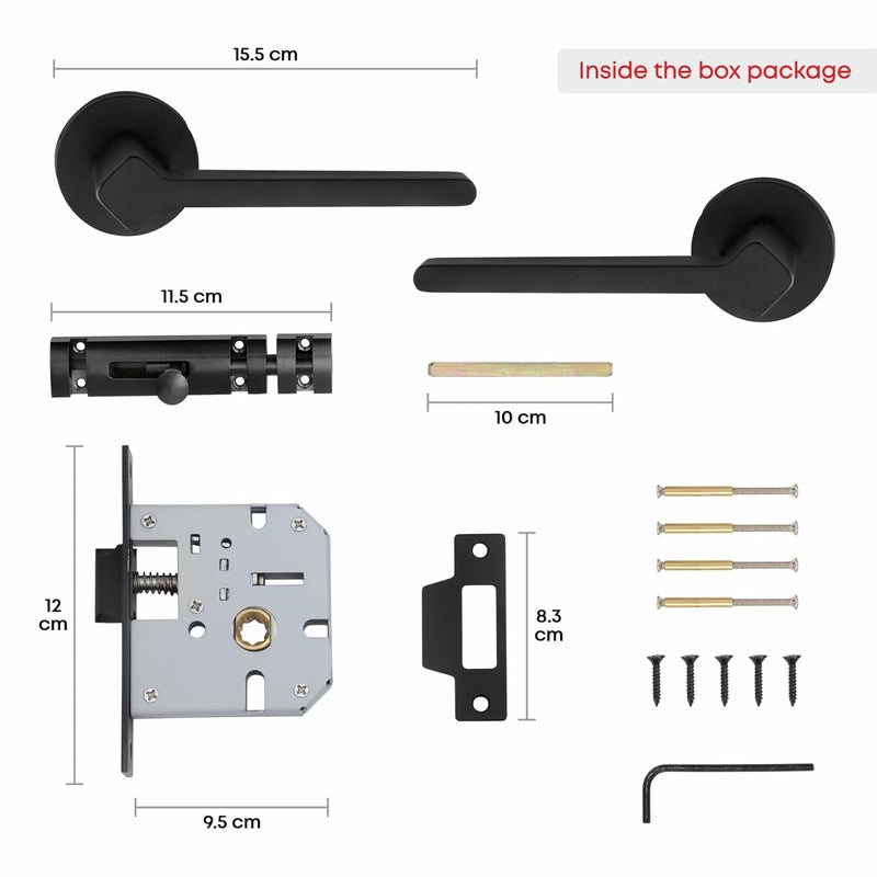 LAPO LAPO Deluxe Door Lock for Bathroom Door Lock Balcony Store Room Mortise Keyless Handlesets with Brass Baby Latch for HomeOfficeHotel Black Finish 3 Years Warranty Ro181  - Image 4