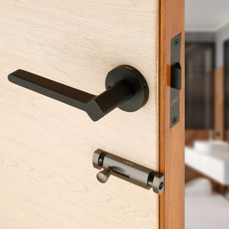 LAPO LAPO Deluxe Door Lock for Bathroom Door Lock Balcony Store Room Mortise Keyless Handlesets with Brass Baby Latch for HomeOfficeHotel Black Finish 3 Years Warranty Ro181  - Image 1