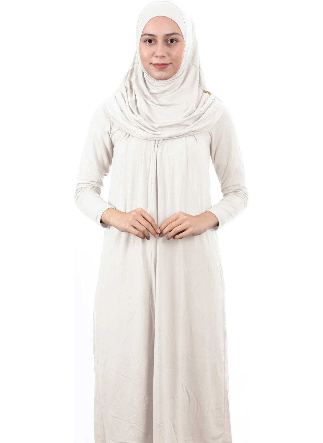 İhvan Online Waiter Size 12-15 Years White One Piece Women's Prayer Dress with Headscarf