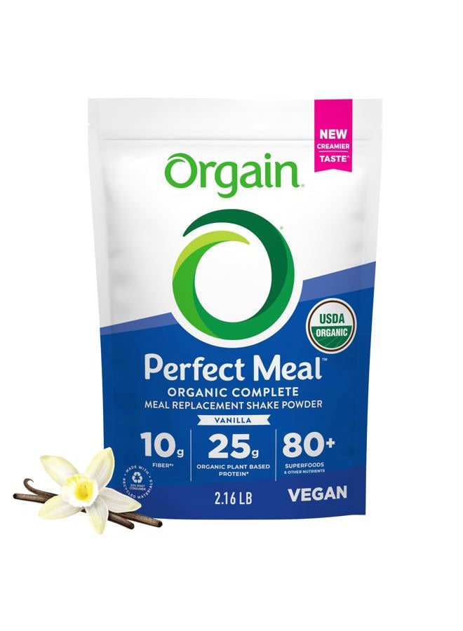 Orgain Organic Perfect Meal Replacement Protein Powder, Vanilla - 25g Plant Based Protein, 80+ Superfoods, Probiotics & Fiber, Gluten Free, Dairy and Soy Free, Vegan, For Smoothies & Shakes - 2.16lb - Image 1