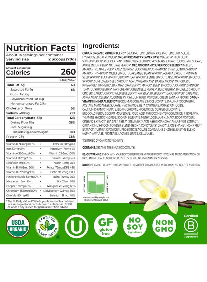 Orgain Organic Perfect Meal Replacement Protein Powder, Vanilla - 25g Plant Based Protein, 80+ Superfoods, Probiotics & Fiber, Gluten Free, Dairy and Soy Free, Vegan, For Smoothies & Shakes - 2.16lb - Image 2