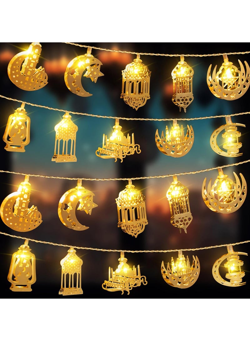 AUTOYSUR Eid Al Adha Decorations String Lights, Eid Moon Star Kerosene Lantern Lamp, Battery Operated for Ramadan Outdoor Home Decoration Party Supplies (1 Pack,10 Feet 20 LEDs) - Image 1